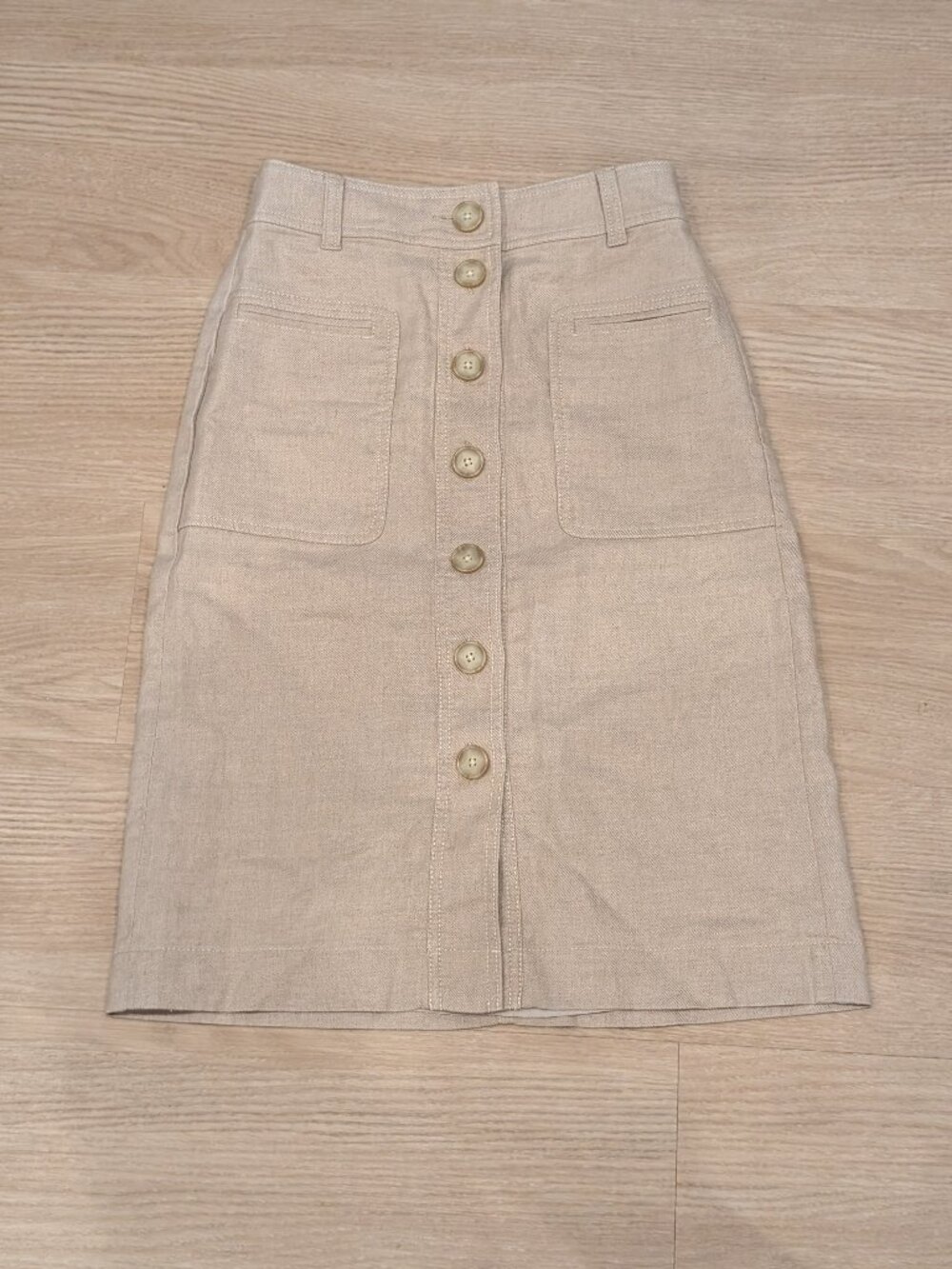 J.Crew Button Front Utility Midi Skirt Beige Tan Womens Size 00 Coastal Minimali